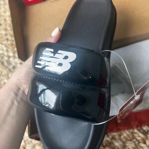 New Balance Black Kids Slide Sandals with White Logo